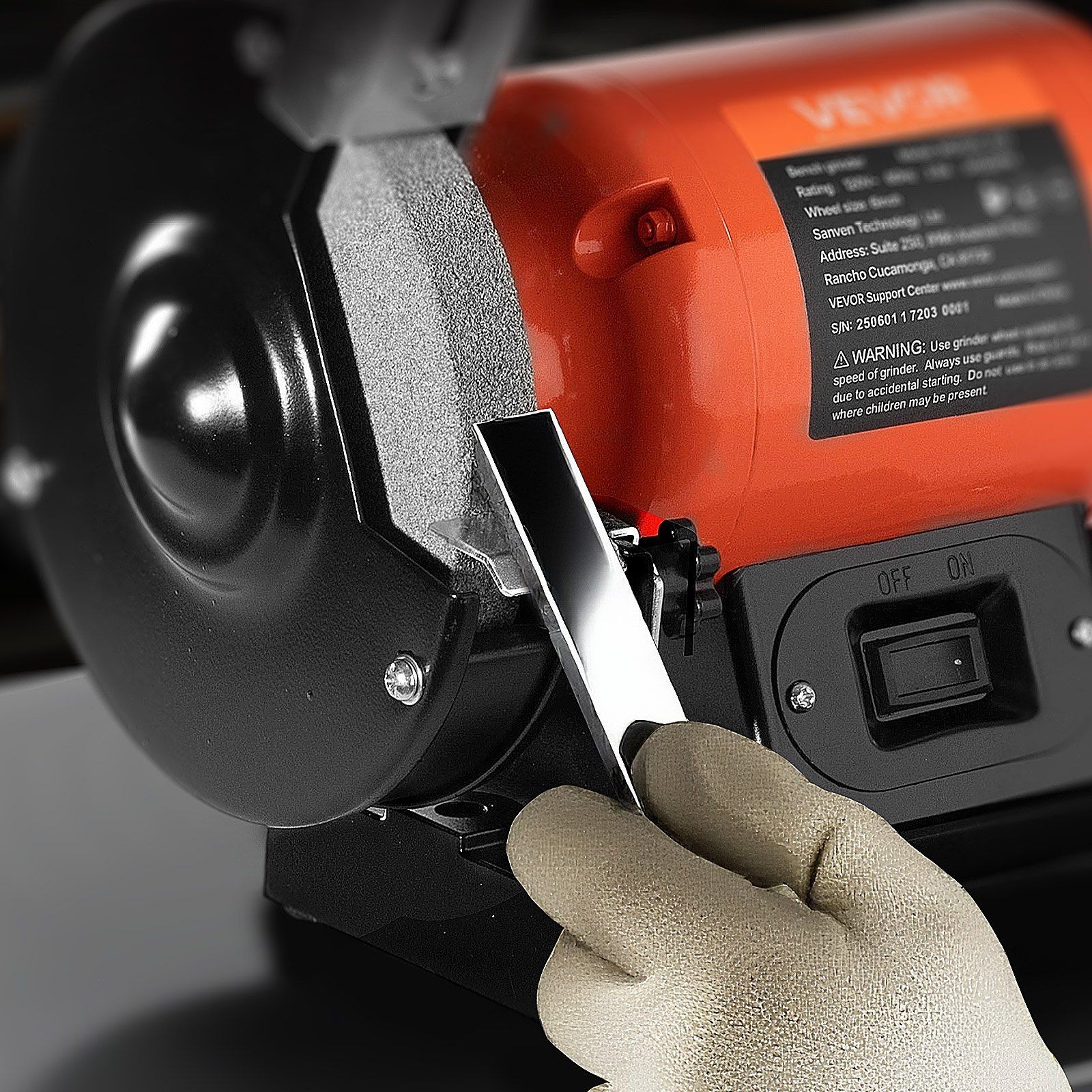 6-Inch Bench Grinder — 450W, 3450RPM, Fused Alumina Wheels, Tool Rest & Shield