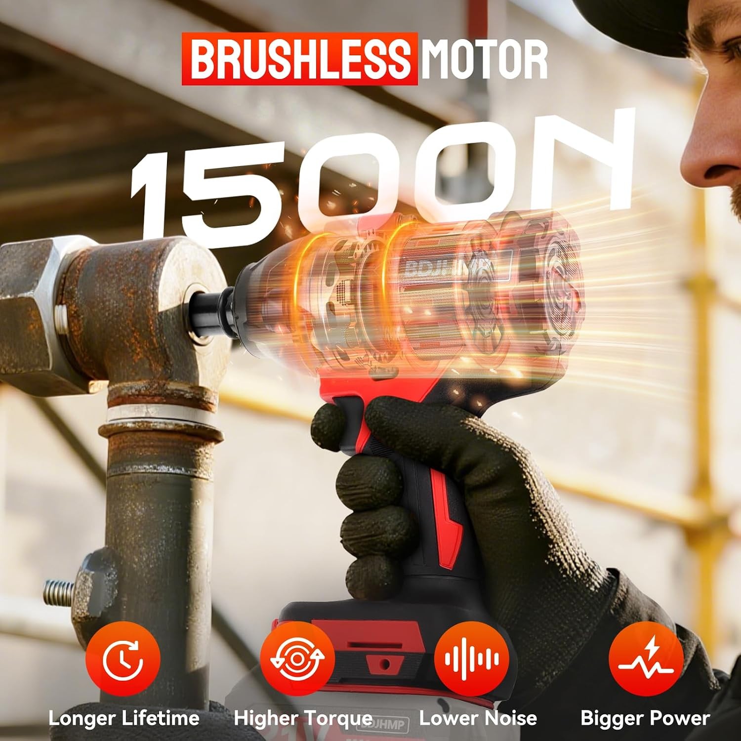 Brushless 1/2&Prime; Cordless 3000R Impact Wrench 1500 N.m High Torque Impact Gun