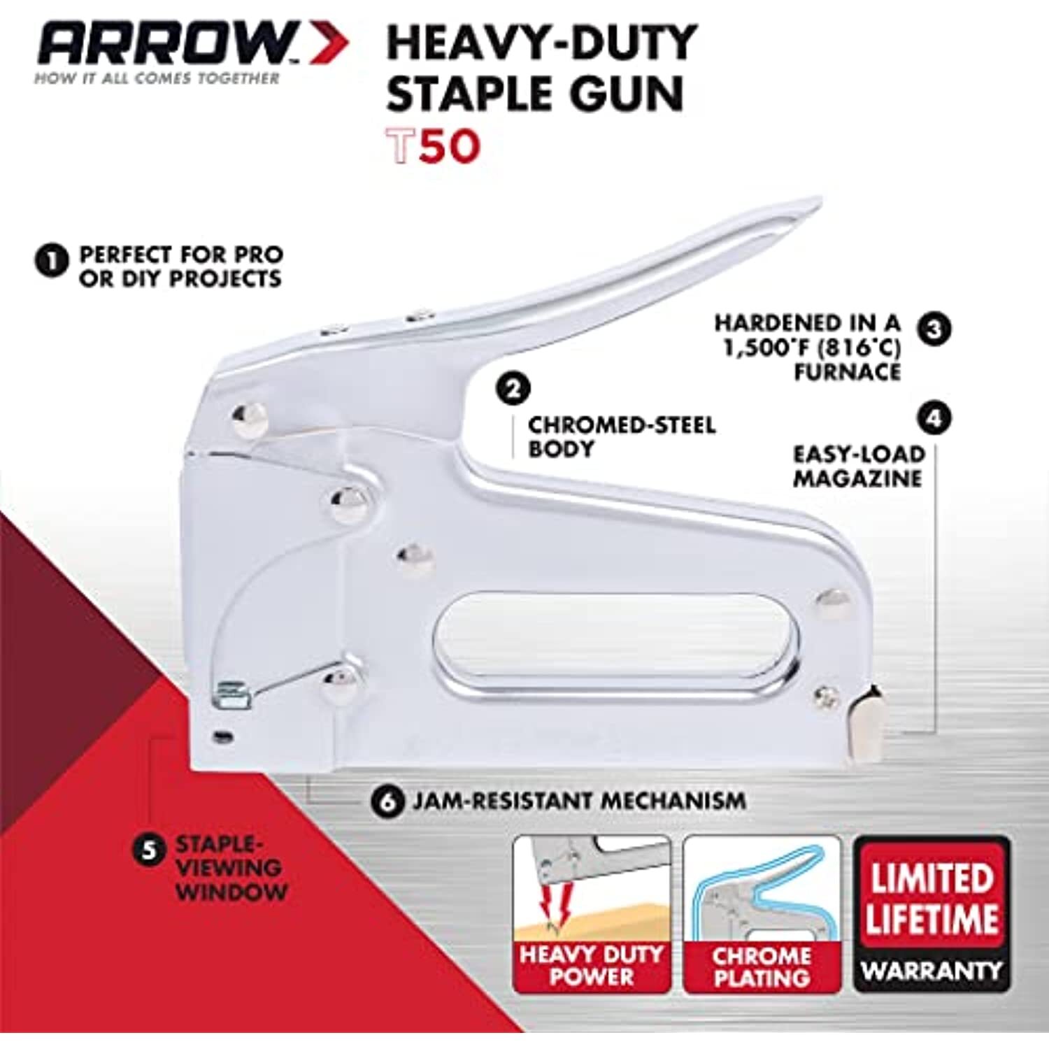 Arrow T50 Heavy Duty Staple Gun for Upholstery, Wood, Crafts, DIY and