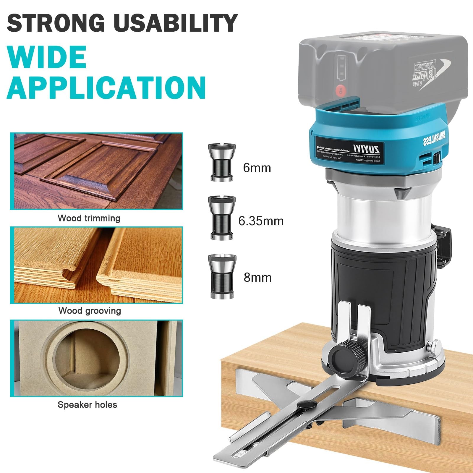 ZUYIYI Cordless Compact Wood Router for Makita 18V Battery(Bare Tool), Ca