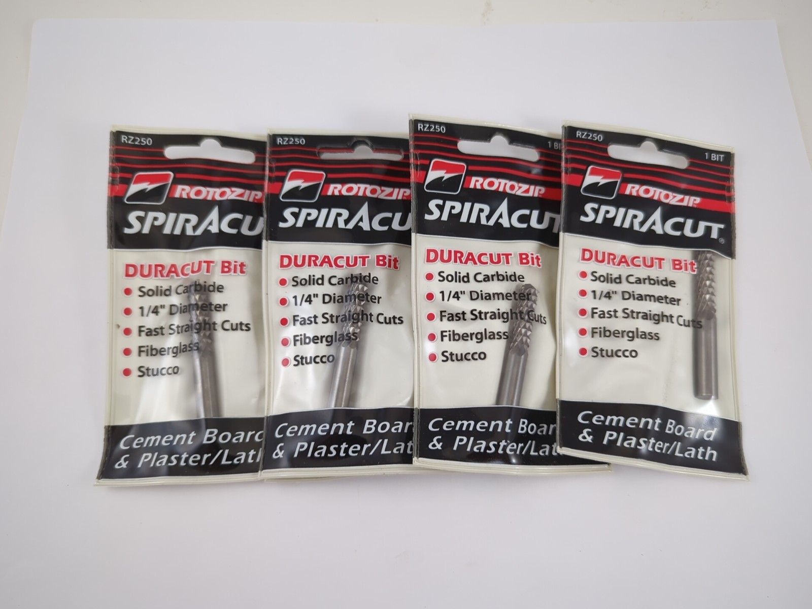 (Qty 4) Rotozip DuraCut 1/4 In Carbide Zip Bit For Cement Board Plaster Spiracut