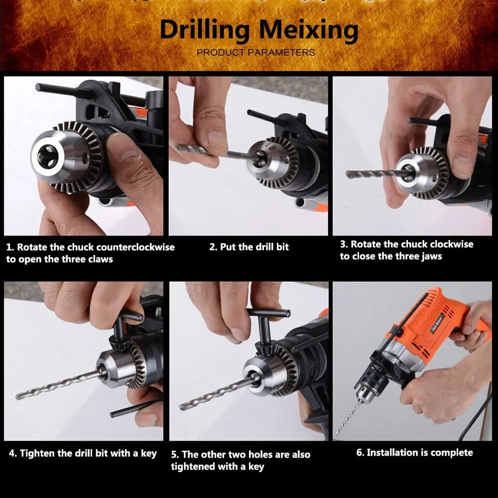 Electric Drill Hammer Impact Drill Adjustable Speed 220v 750W Rotary 3000r/min