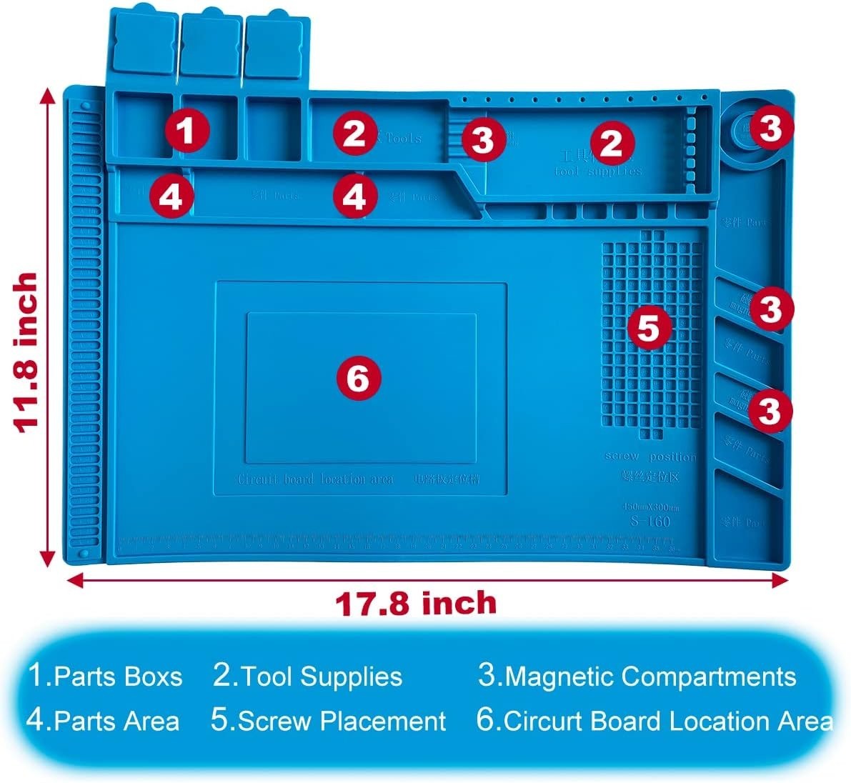 Heat Resistant 932°F Silicone Soldering Mat, Large Anti Static Magnetic
