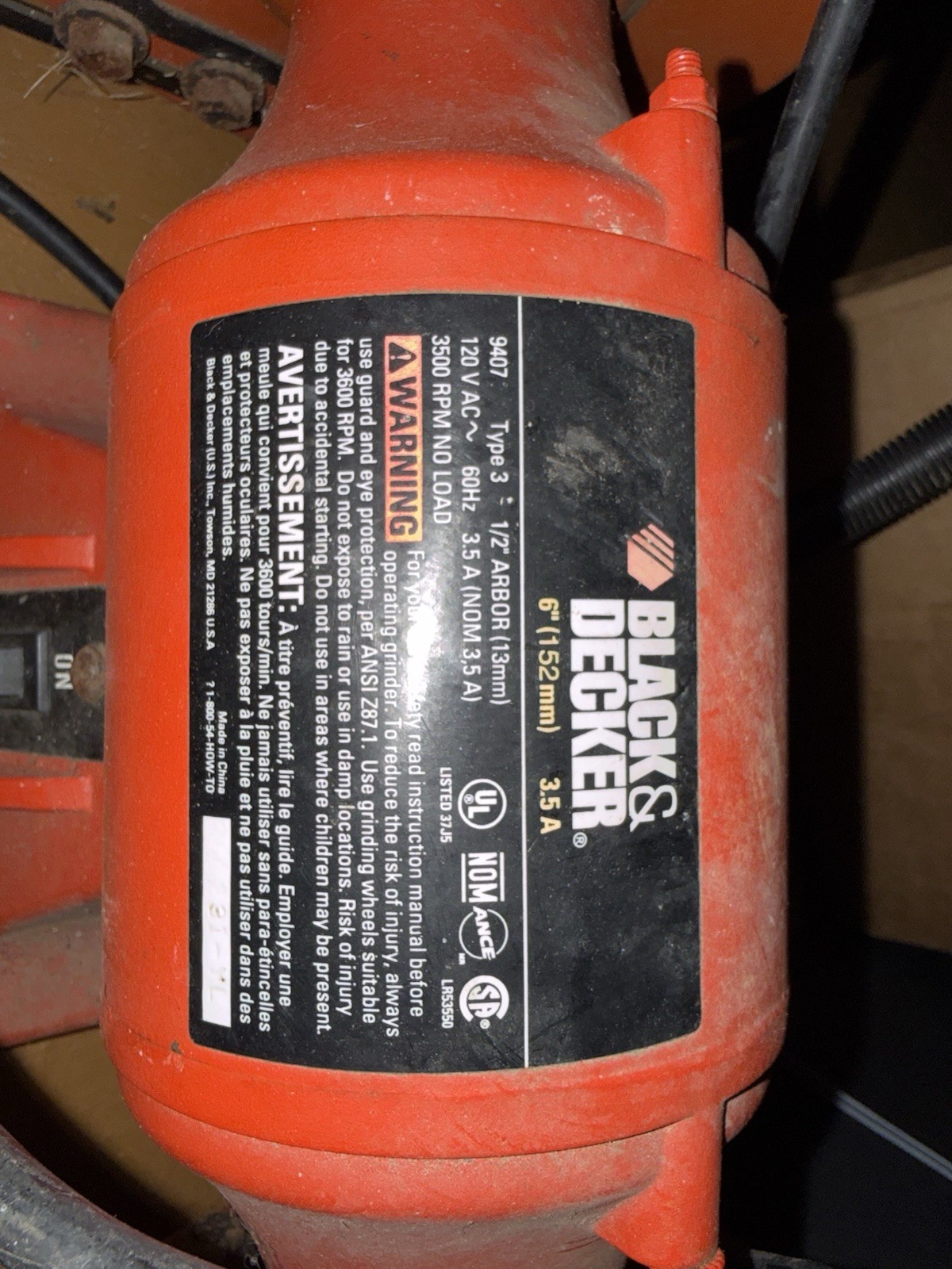 BLACK+DECKER 9407 Bench Grinder Red 6in 120V Corded Electric