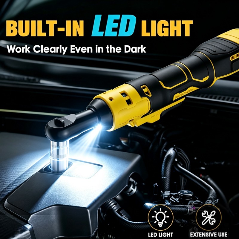 3/8&Prime; Brushless Cordless Ratchet Wrench LED Tool For DeWalt 20V Li-ion Battery
