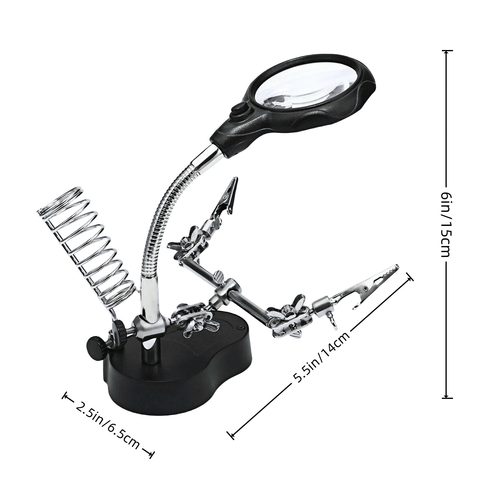 Stable Steel Plate Base Soldering Stand with Adjustable Magnifier and LED Lights