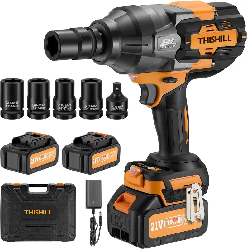 Cordless Impact Wrench 3/4&Prime; Drive 1800Nm 3 Variable Speeds & Reverse Brake Funct