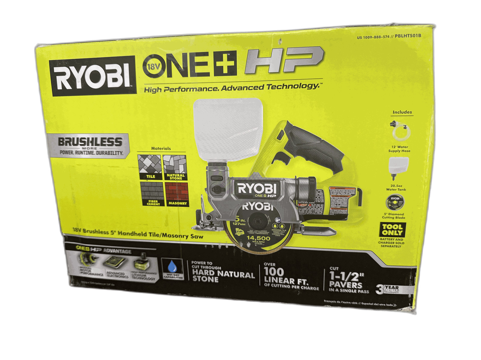 RYOBI ONE+ HP 18V Cordless Handheld Wet/Dry Masonry Tile Saw (Tool Only)