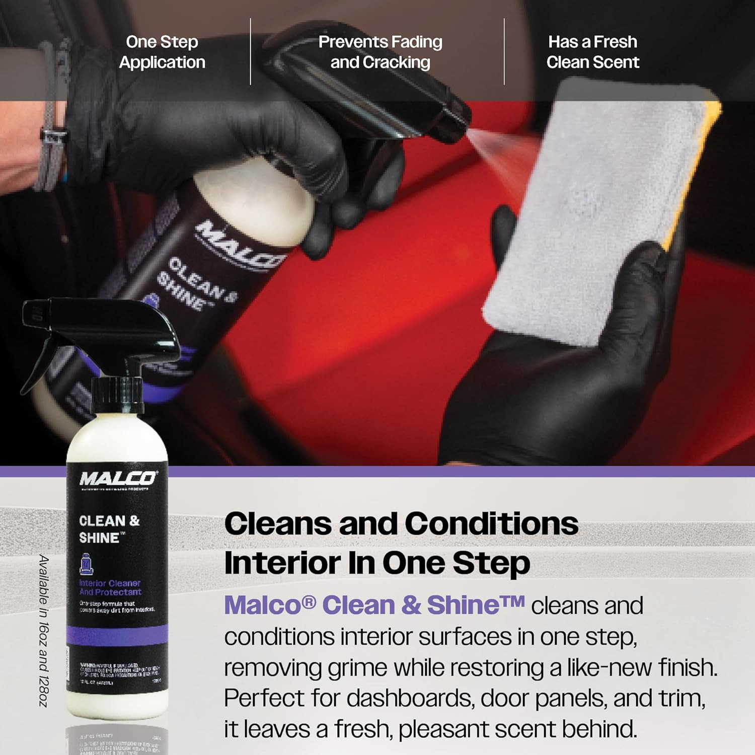Clean & Shine Interior Car Cleaner and Dressing – Restore Leather, Plastic and V