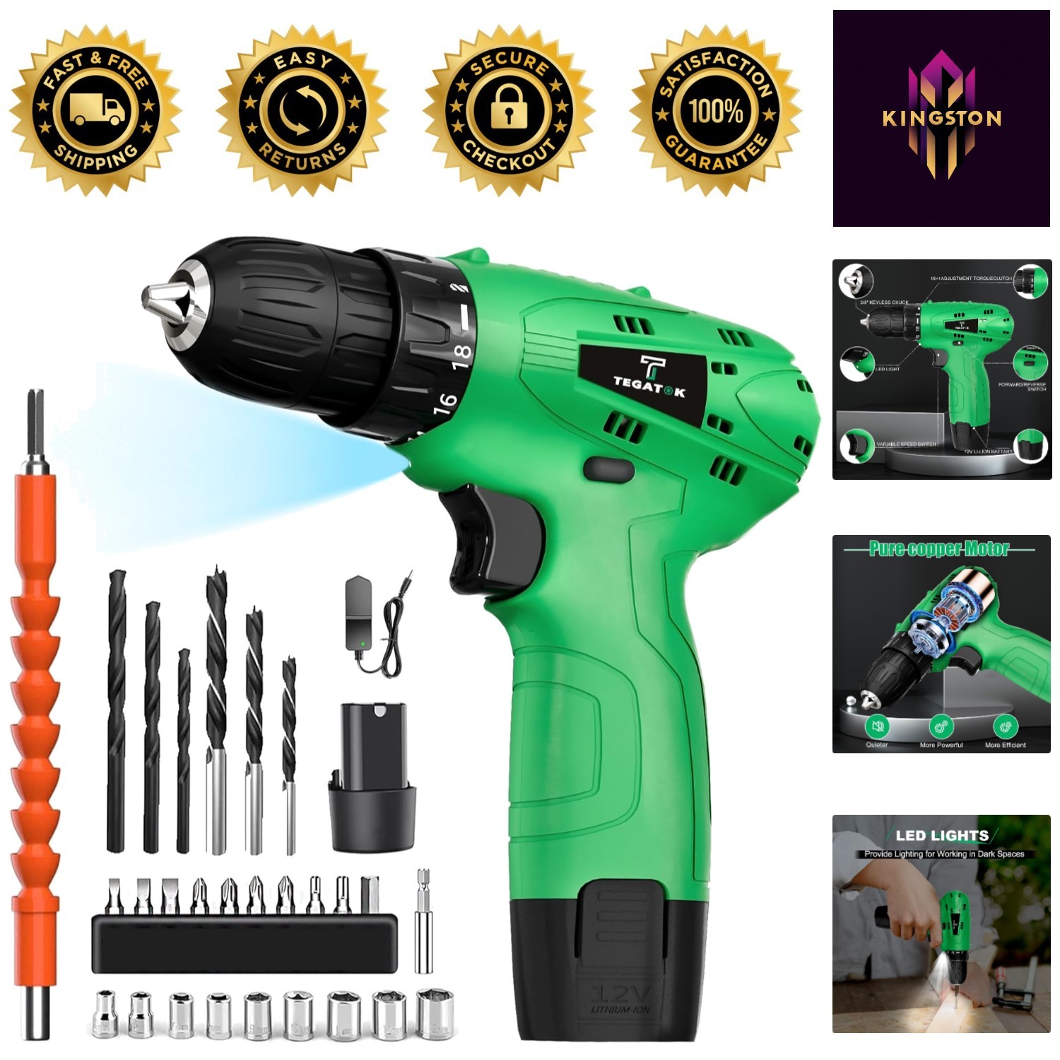 Efficient 12 Volt Cordless Drill with Rapid Battery Charger & Accessory Bits