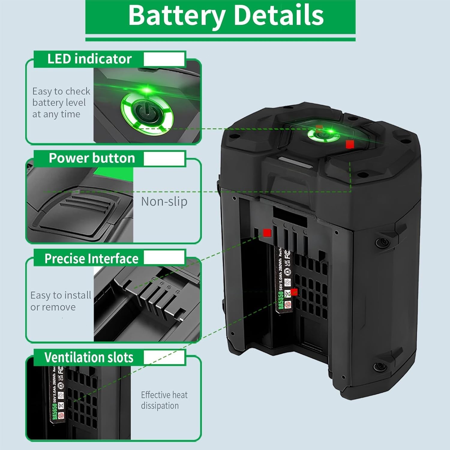 1-Pack 56V 5.0Ah For EGO 56Volt BA1400 POWER+ Lithium Ion Battery BA2800T BA2240