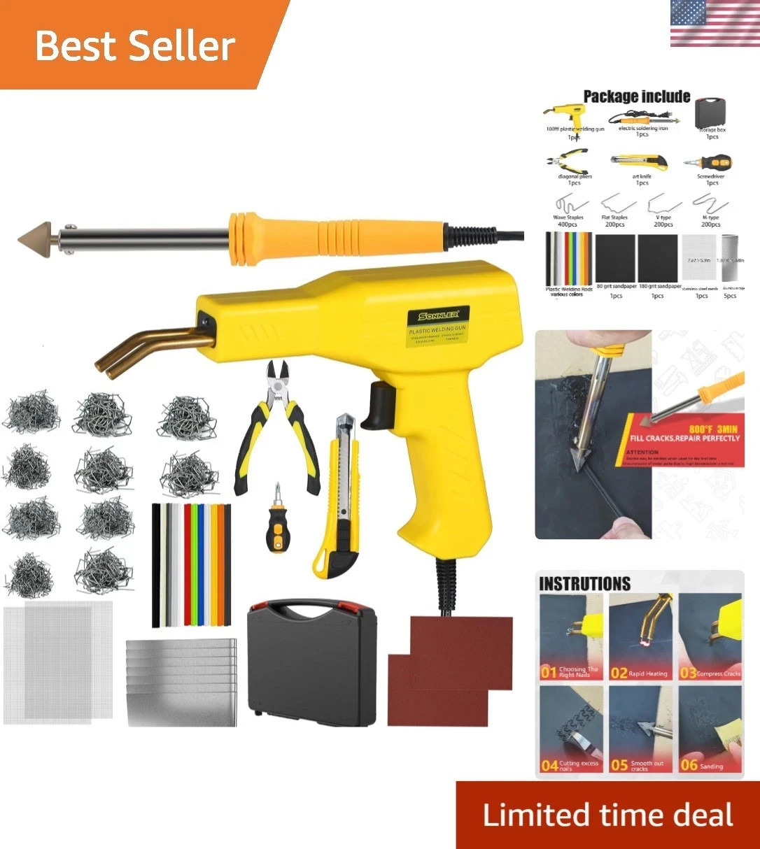 Plastic Welder Kit Hot Stapler Repair 2 in 1 Car Bumper Crack Fix 1000pcs
