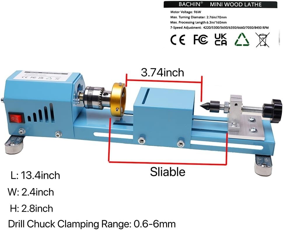 Mini Wood Lathe Machine Multi-Purpose with Accessories DIY Woodworking
