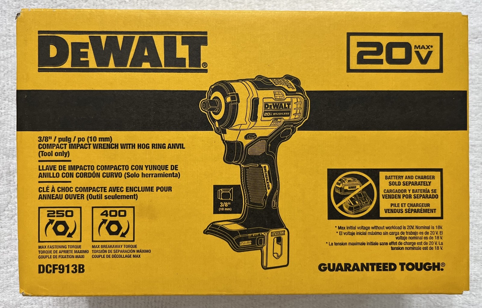 New Dewalt DCF913B 20V Max 3/8&Prime; Compact Brushless Impact Wrench W Hog Ring (NIB)