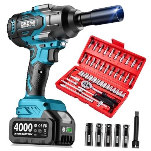 Impact Wrench & 46pcs Socket Wrench Set, 738Ft-lbs / 2x Battery / Combokit