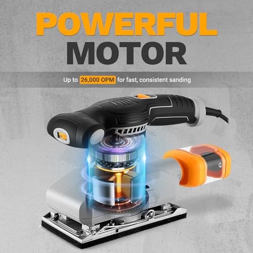2.2 Amp 1/3 Sheet Palm Sander for Woodworking, Variable Speed up to 26,000