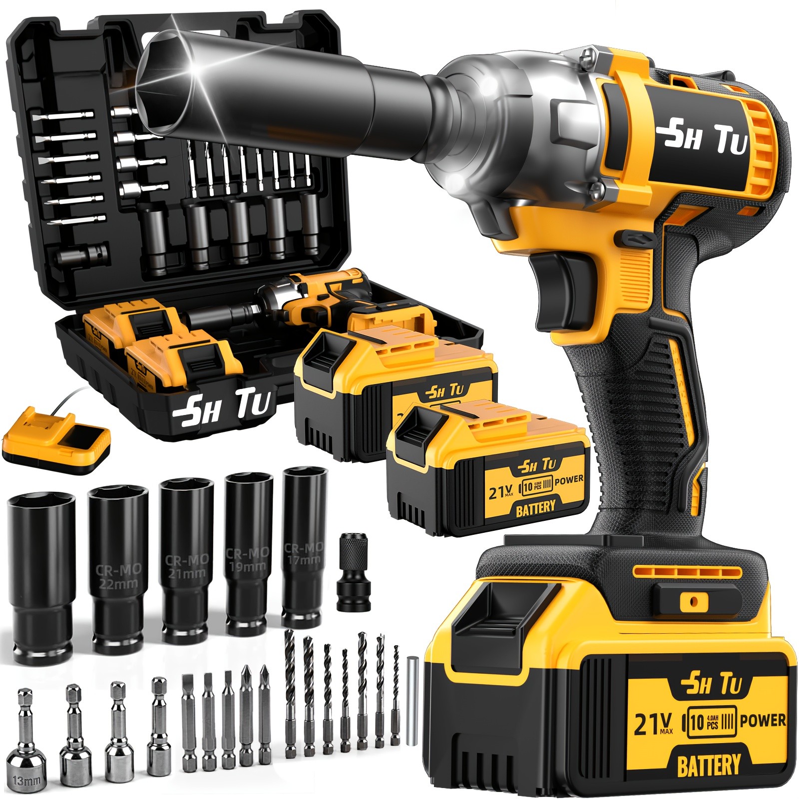21V Impact Wrench Kit with 4000Mah Battery, High Torque Power with Fast Charger,