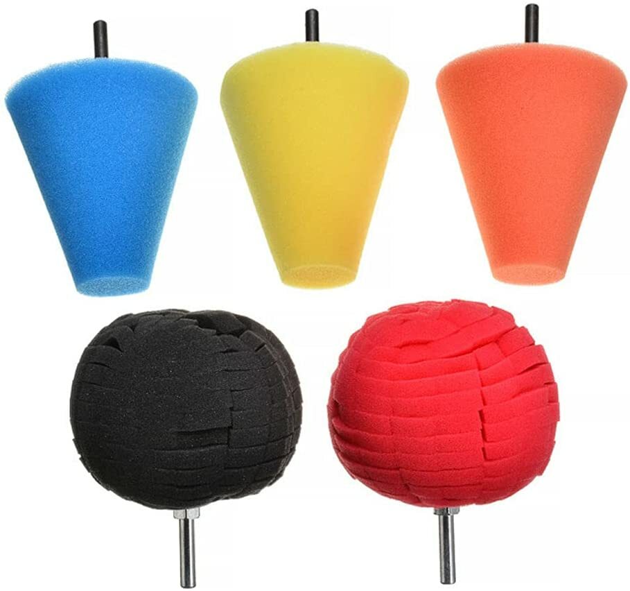 Foam Drill Polishing Cone Ball Pads Kit Car Hub Waxing Buffing Wheel Polisher 4&Prime;