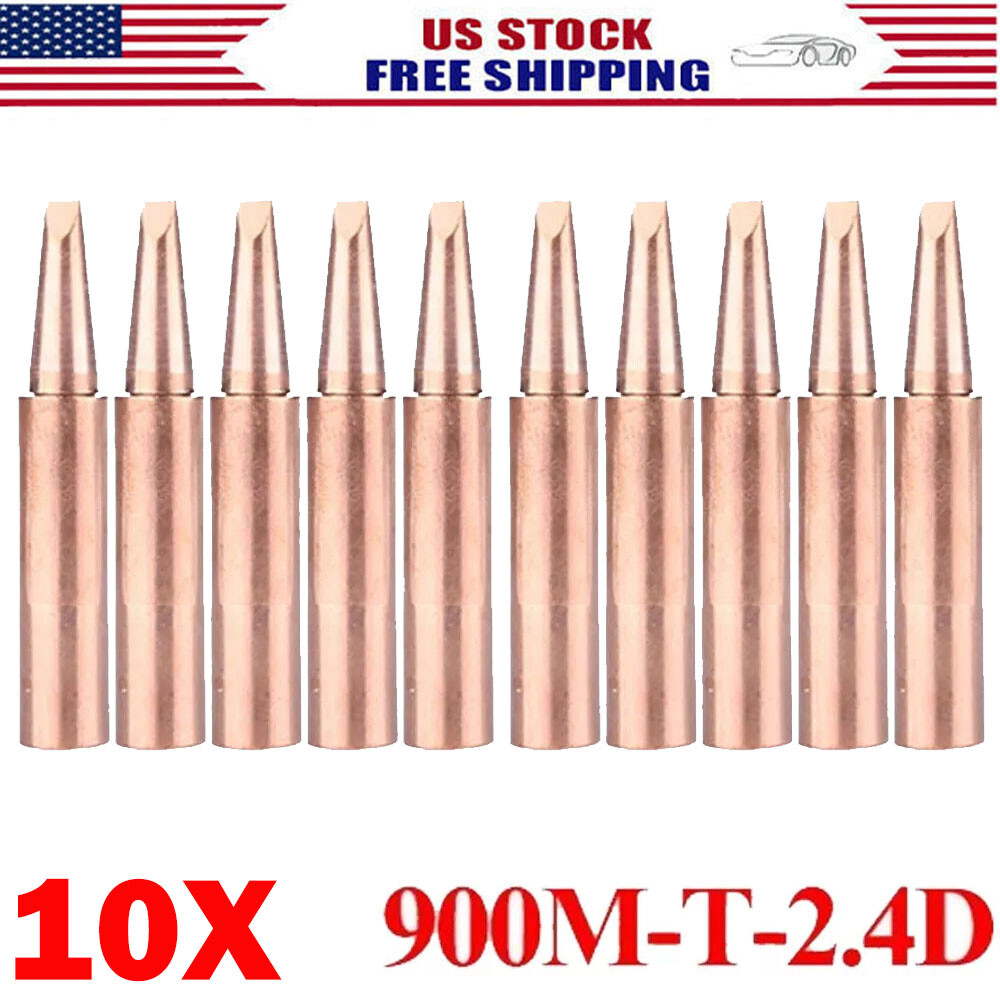 10PC 900M-T-2.4D Pure Copper Soldering Iron Tip Set Lead-Welding Solder Tip Tool