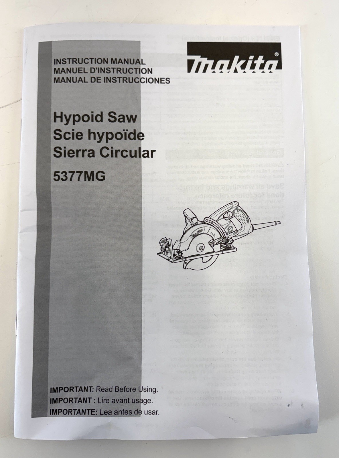 Makita 7 1/4 in Magnesium Hypoid Corded Saw W/ 24 Tooth Blade Model 5377MG
