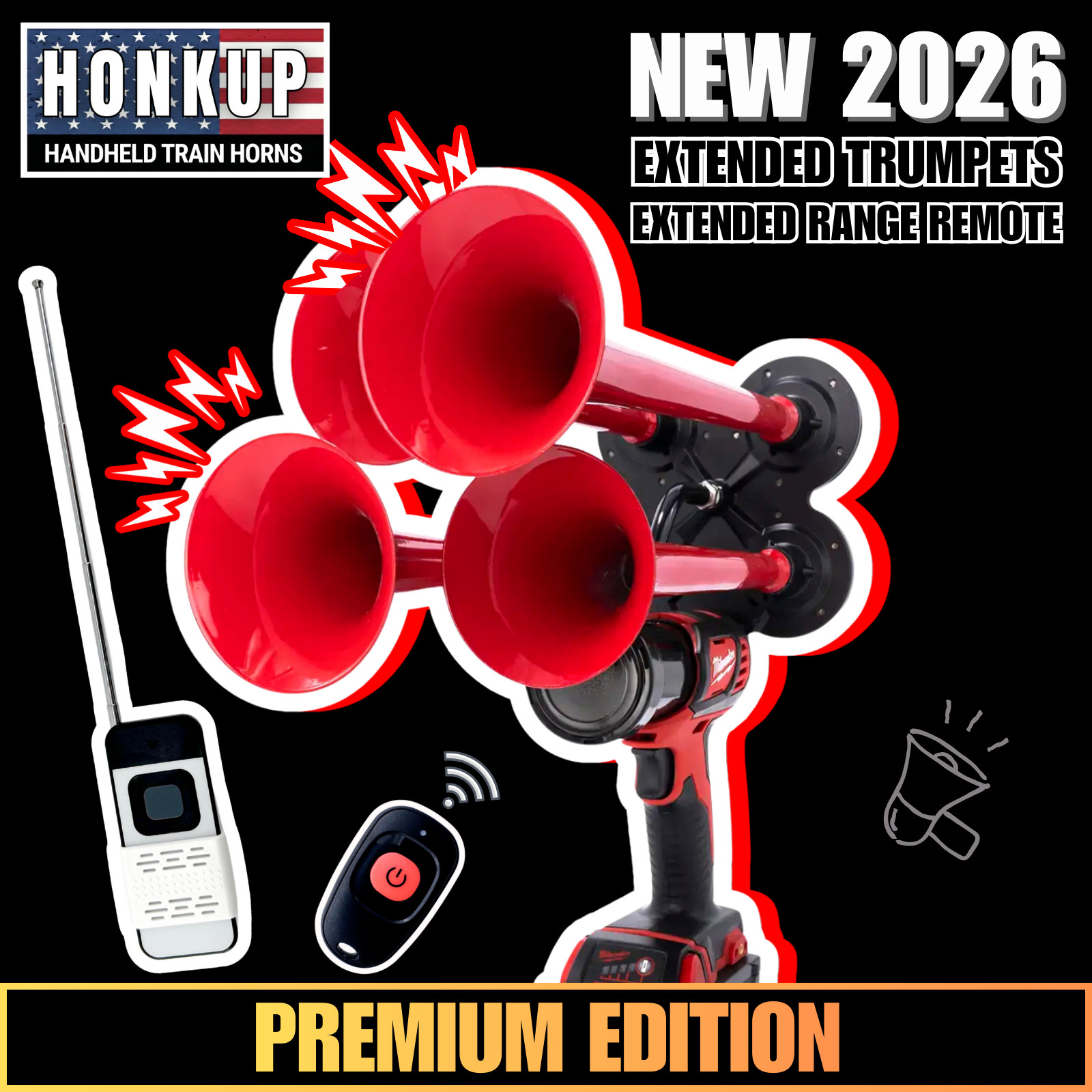 Milwaukee Premium Train Horn Red | Extended Trumpets | Extended Remote