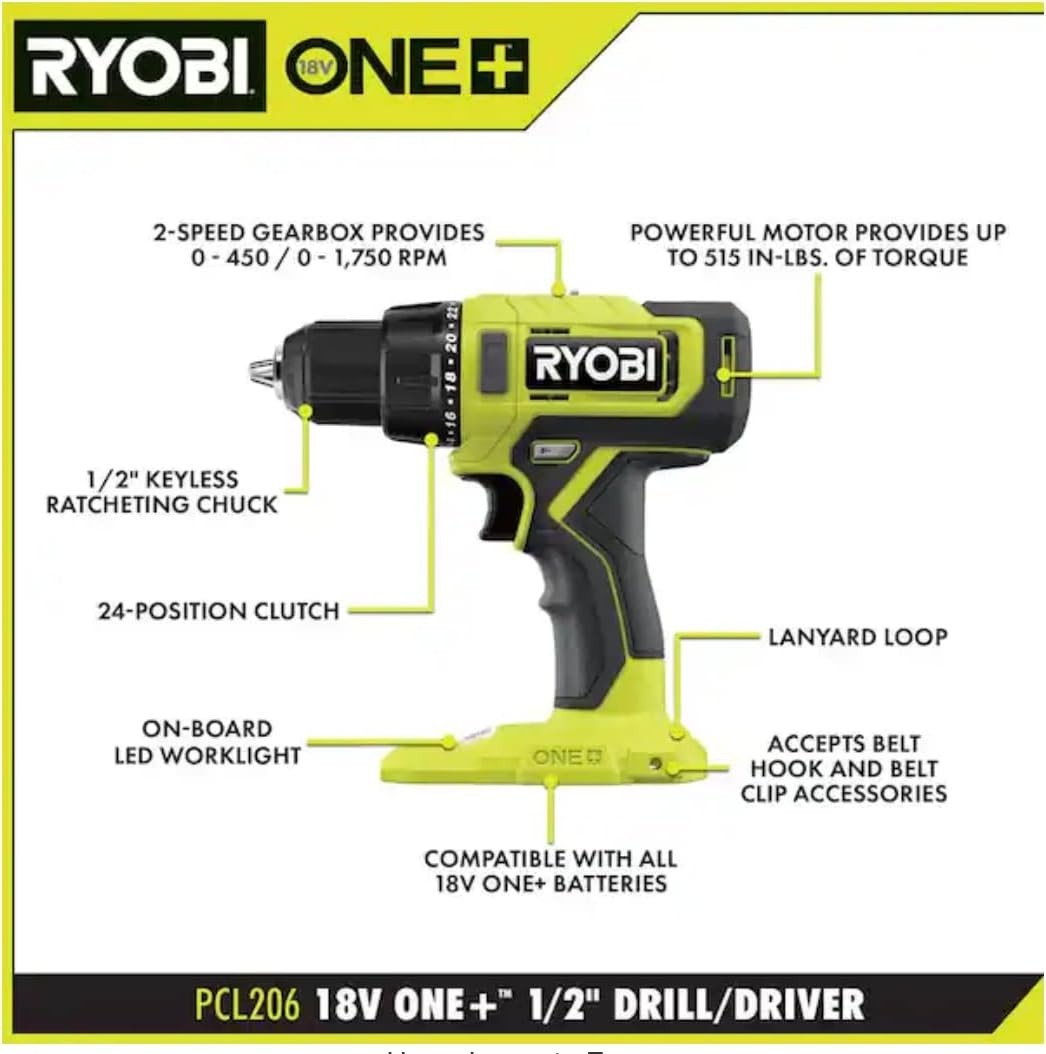 Powerful ONE+ 18V Cordless Drill/Driver w/ Variable Speed & Torque Control