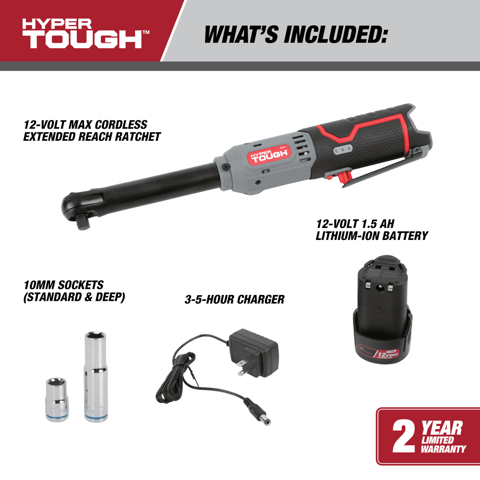 Hyper Tough 12V Max 3/8-in Lithium-Ion Cordless Extended Reach Ratchet (99323)™