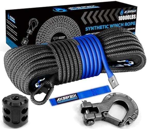 Synthetic Winch Rope Kit, 1/4&Prime;x50ft(Black)-10000lbs 1/4&Prime;x50ft(Black)-10000lbs