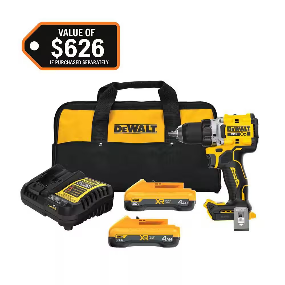 20V XR Lithium-Ion Cordless Brushless 1/2 In. Drill/Driver Kit with (2) 4.0 Ah B