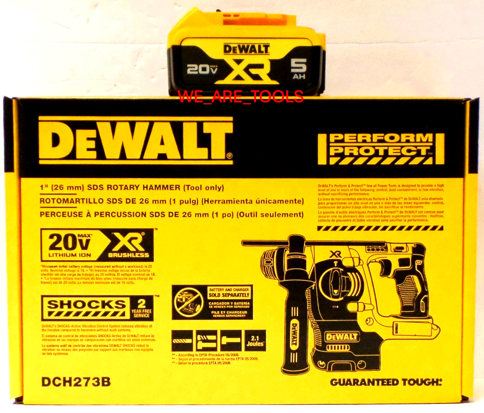 DEWALT DCH273B 20V 1&Prime; XR Cordless SDS Plus L-Shape Rotary Hammer, 1) 5.0 Battery
