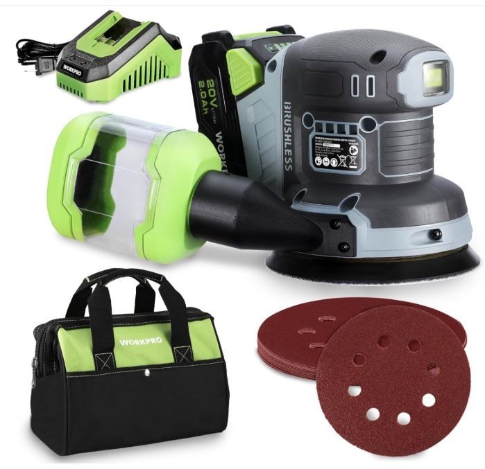 New WORKPRO 20V Brushless Random Orbital Sander Cordless 6 Variable Speeds