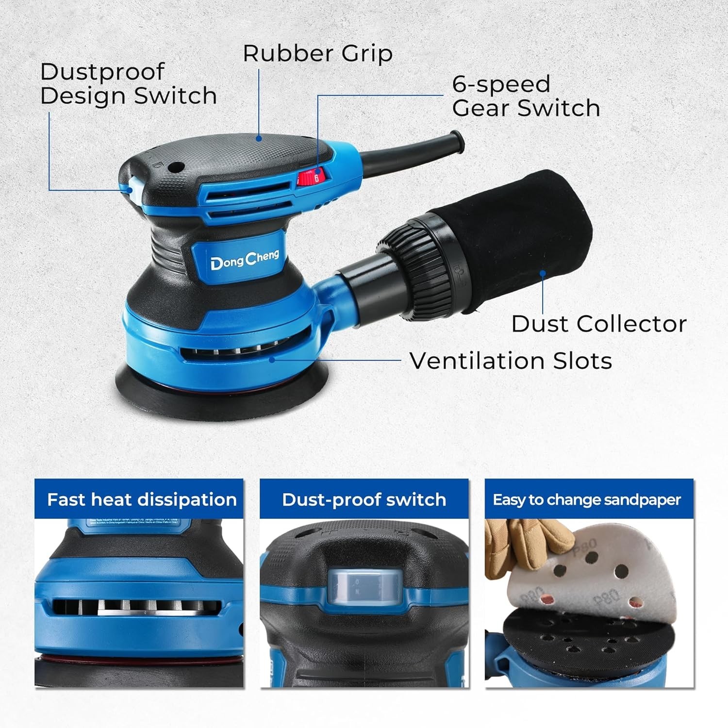 5-Inch Random Orbital Sander 3.2A 12800OPM Electric Palm Sander, 6 Variable S…