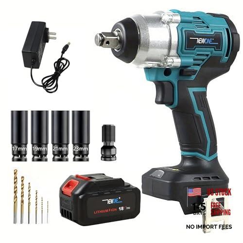 20v Brushless Crodless Impact Wrench, 370 Ft-lbs (500N.m) Impact Blue and Black