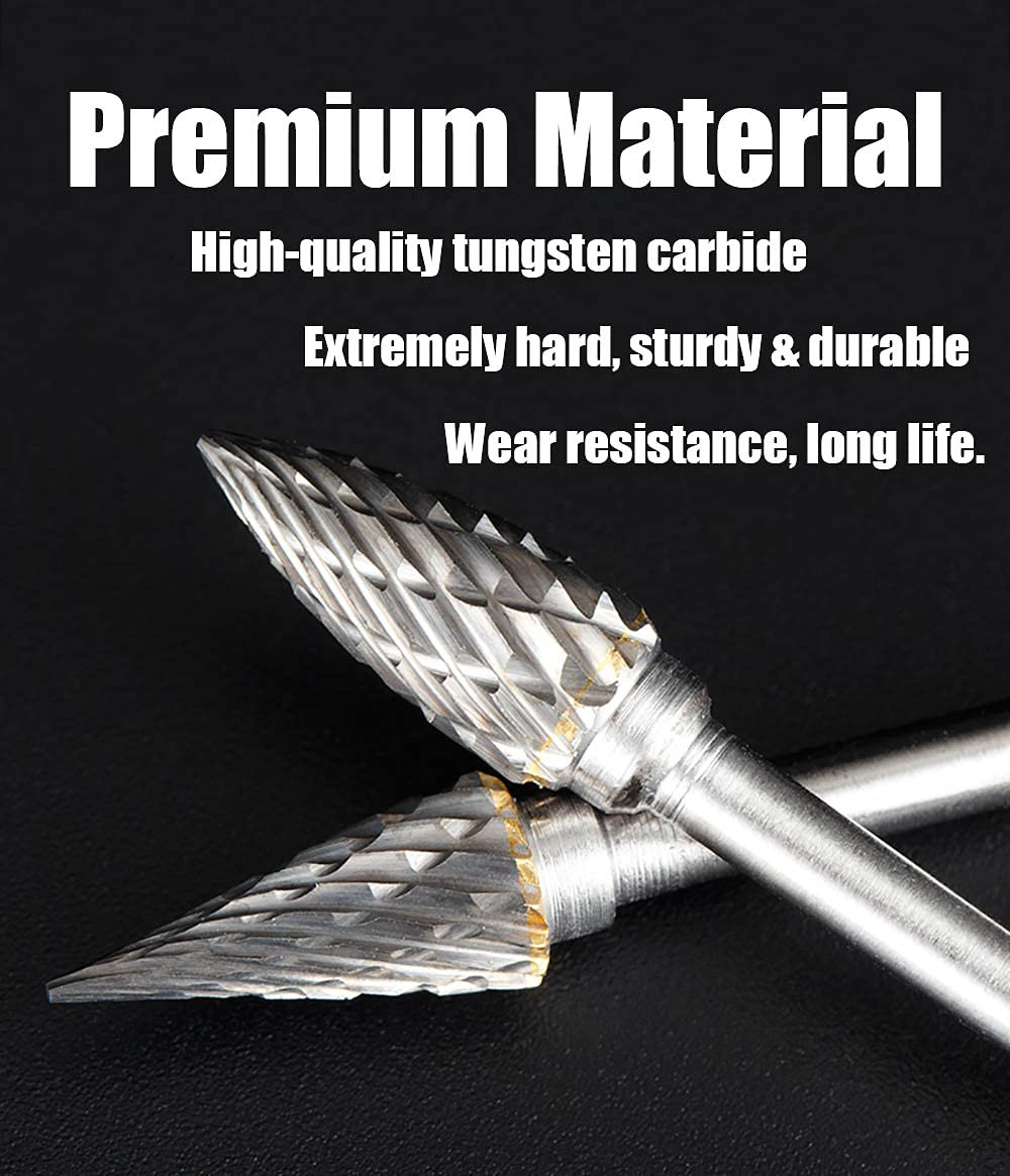 Tungsten Carbide Rotary Burr Set for Dremel, 10PCS Carbide Double Cut Carving Bu