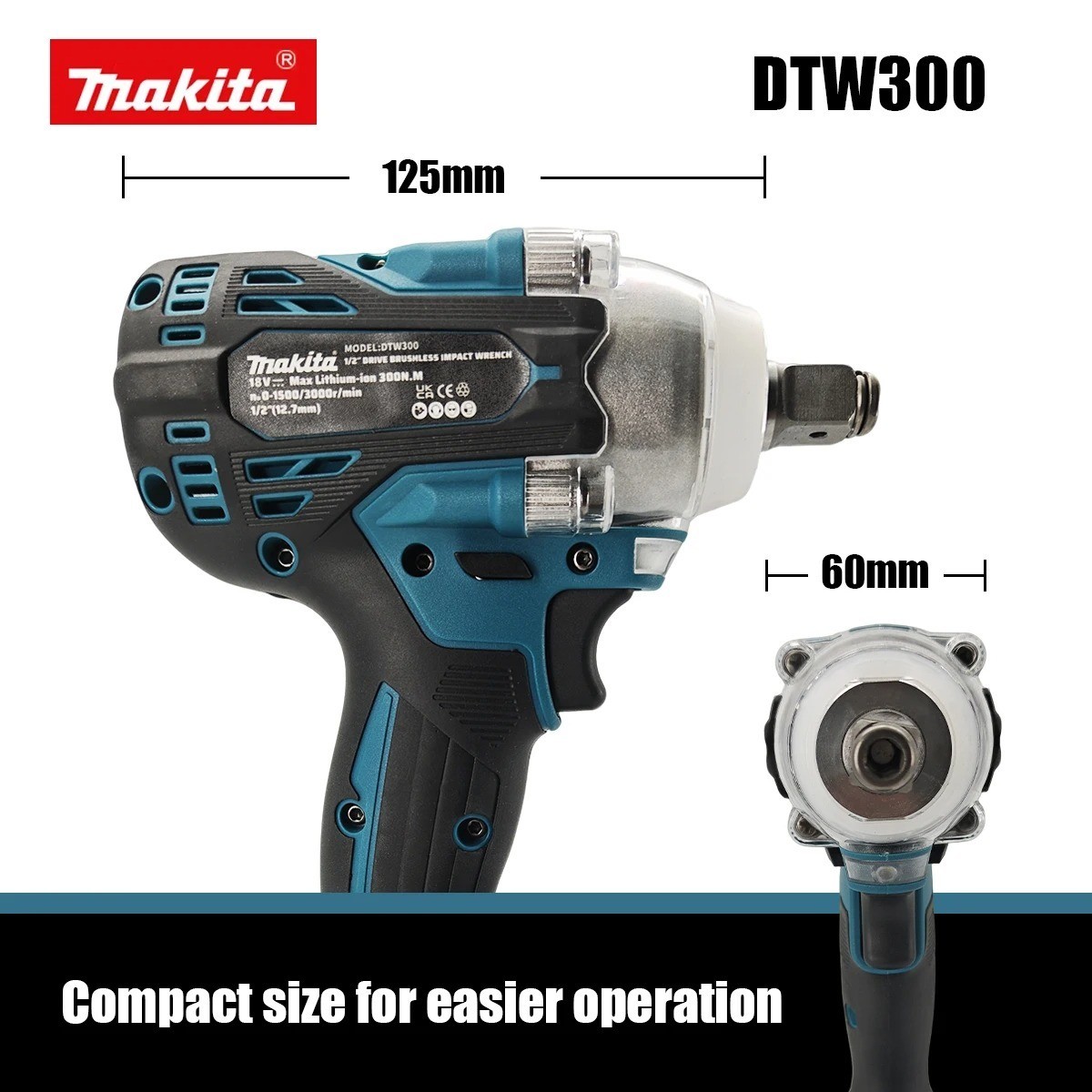 Makita DTW300 18v Brushless Impact Wrench 1/2&Prime; Drive Variable Speed – Bare Tool