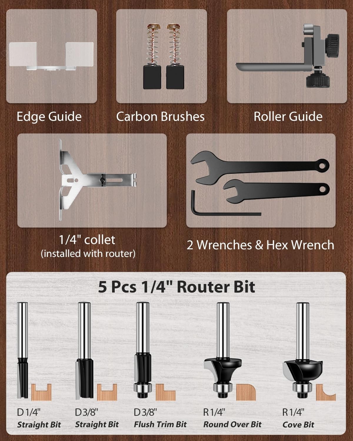 Compact Wood Router Tool 630W 5.3A for Woodworking, 35,000 RPM, Fixed Base, 1/4&Prime;