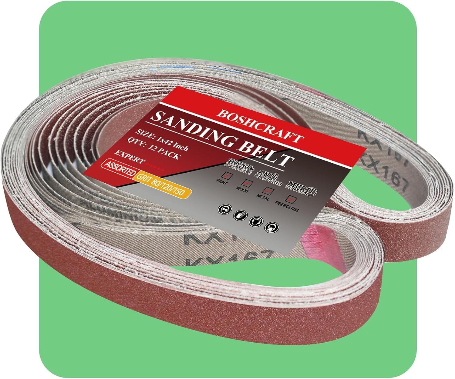 1 x 42 Inch Belt Sander Sanding Belt, 12 Pack Belt Sander Paper 80/120/150 Gr…