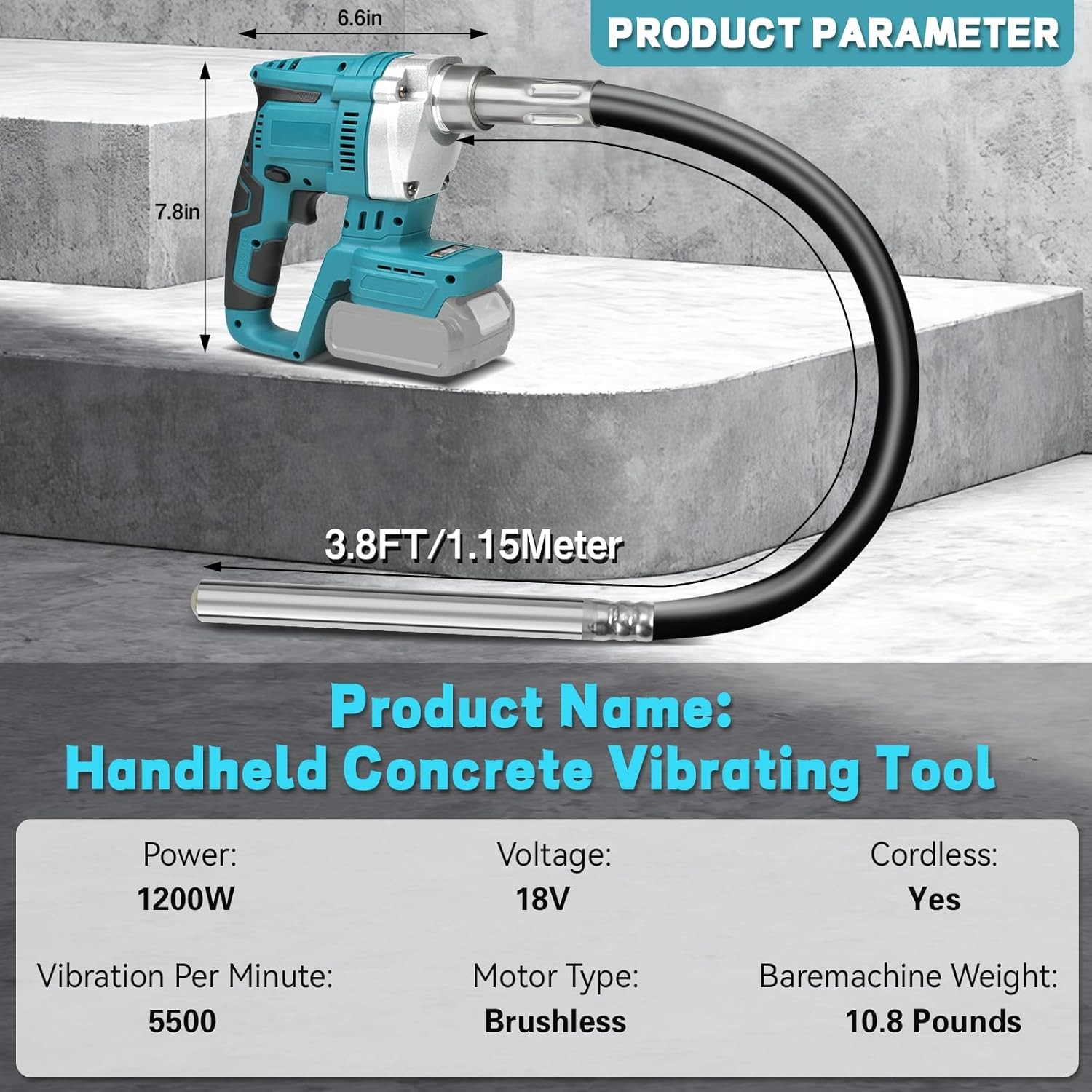 Handheld Concrete Vibrating Tool for Makita 18V Battery, Construction Insertion