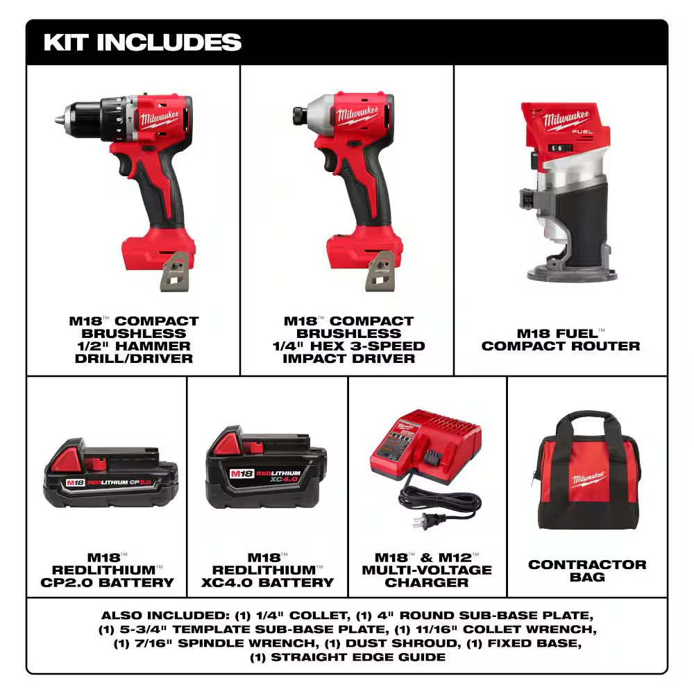 M18 18-Volt Lith-Ion Brushless Cordless Compact Hammer Drill/Impact Combo Kit (2