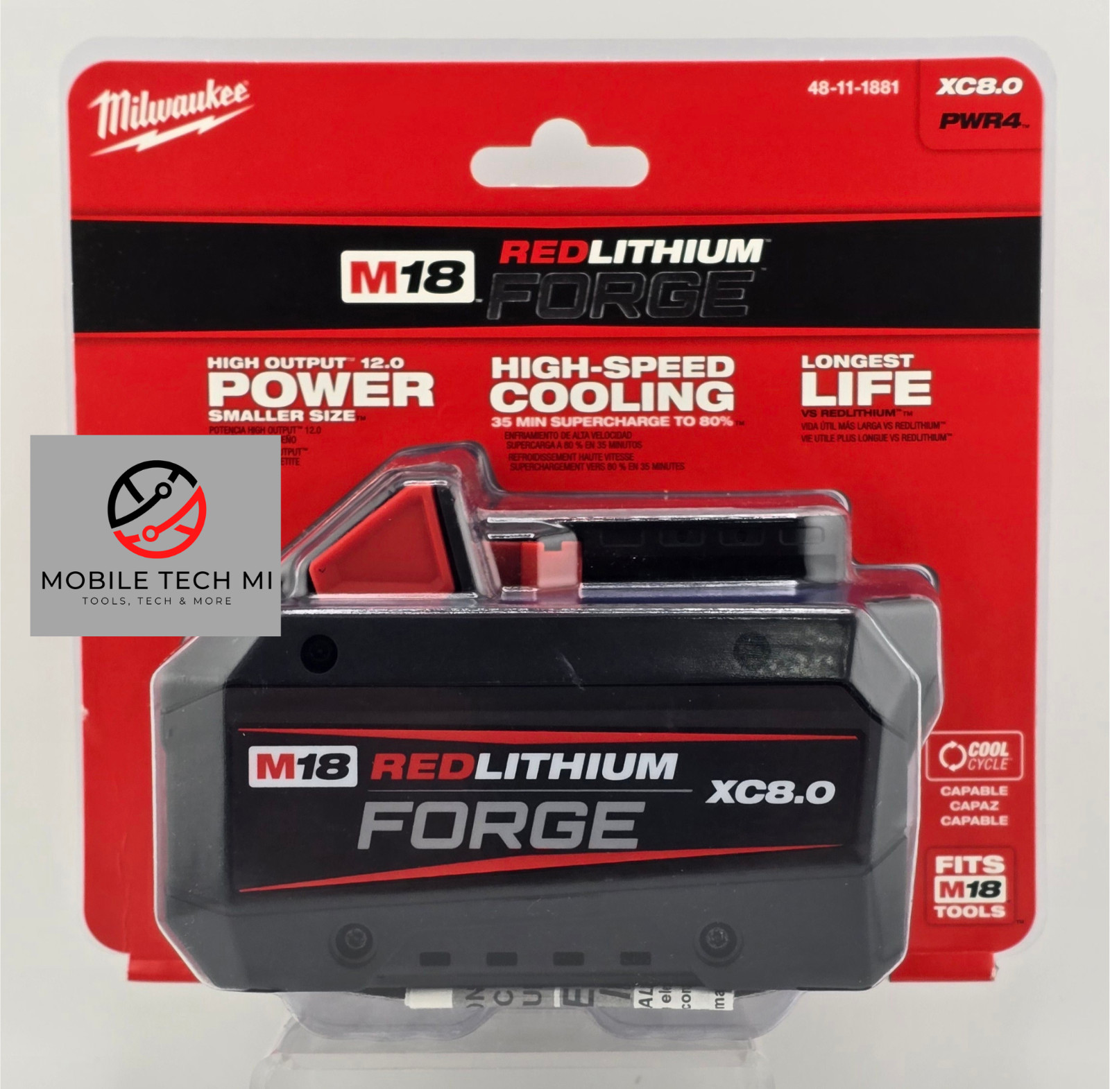 Milwaukee M18 2967-20 FUEL 1/2&Prime; High Torque Impact Wrench + FORGE XC8.0 Battery