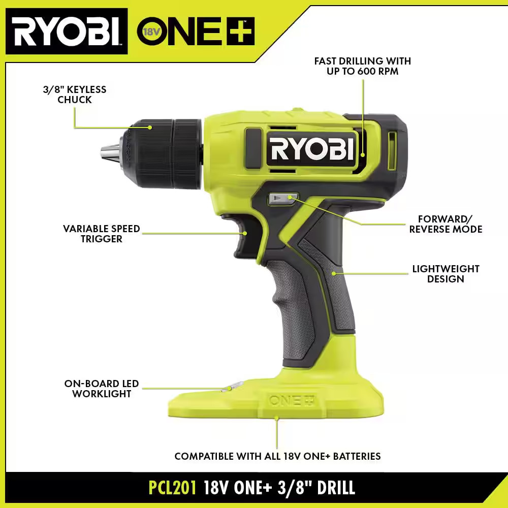 ONE+ 18V Cordless 3/8 In. Drill/Driver Kit with 1.5 Ah Battery, Charger, and Dri