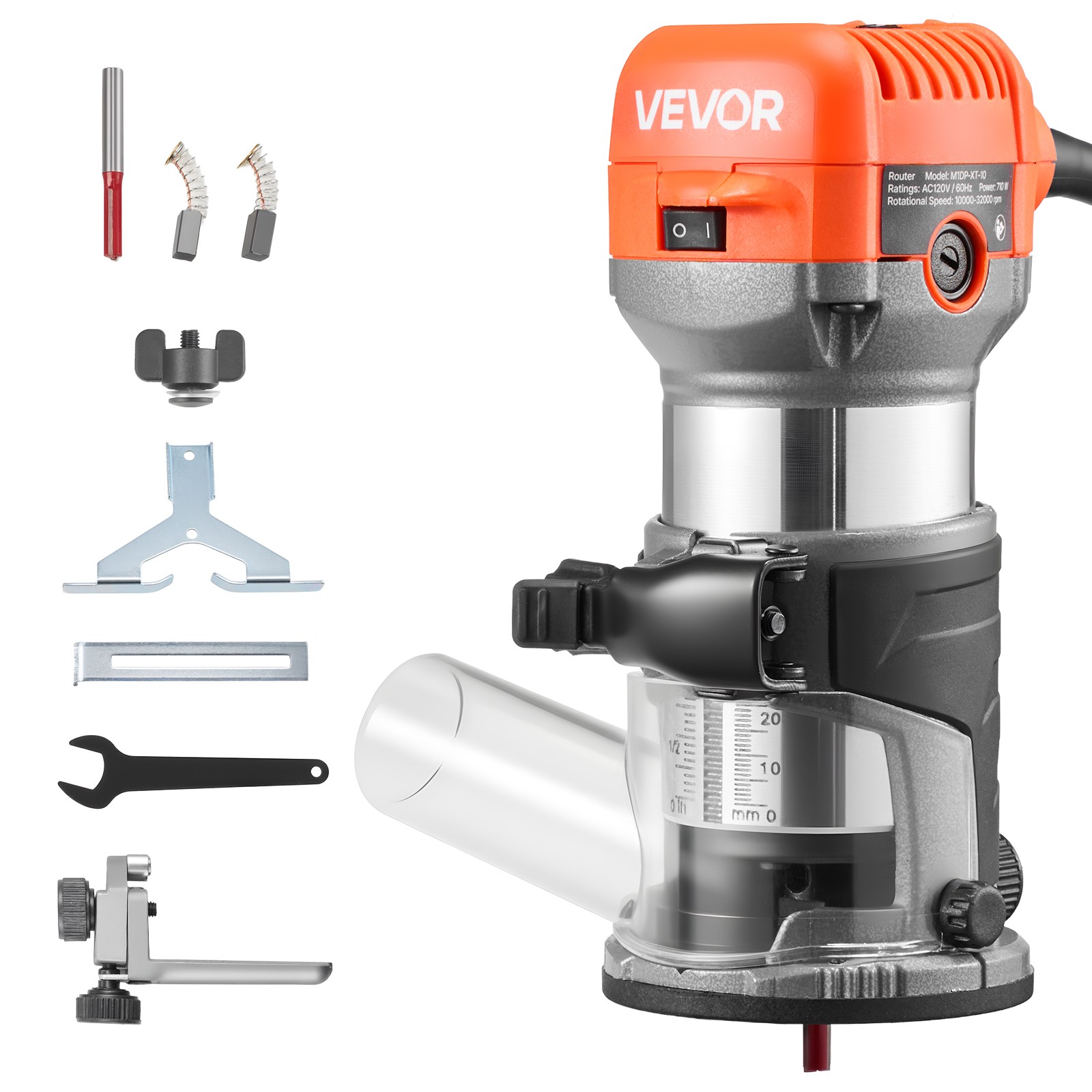 VEVOR Wood Router 1 HP 710W Variable Speed Trimmer Palm Router Fixed Base