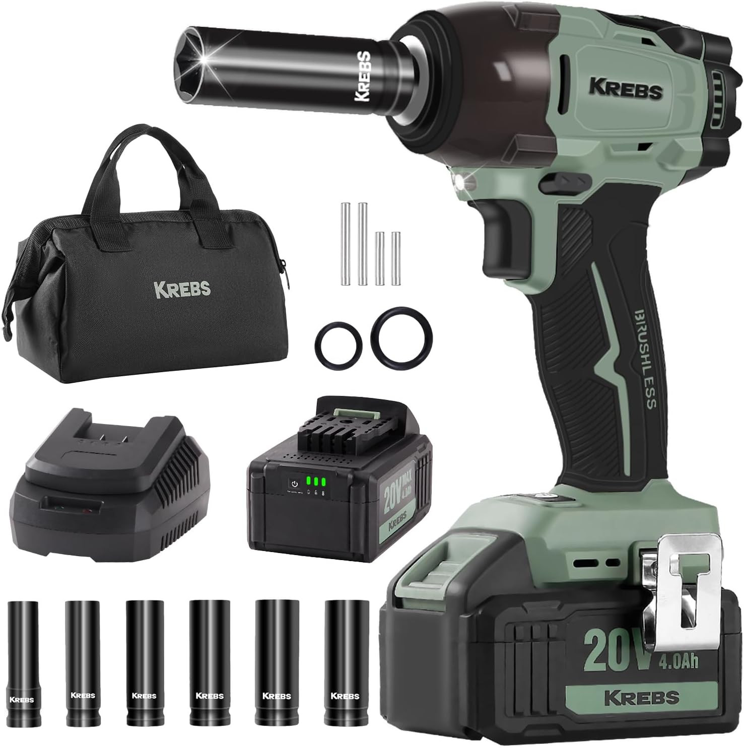 Cordless Impact Wrench, 260Ft-Lbs (350N.M) Cordless 1/2 Inch 20V Brushless Impac
