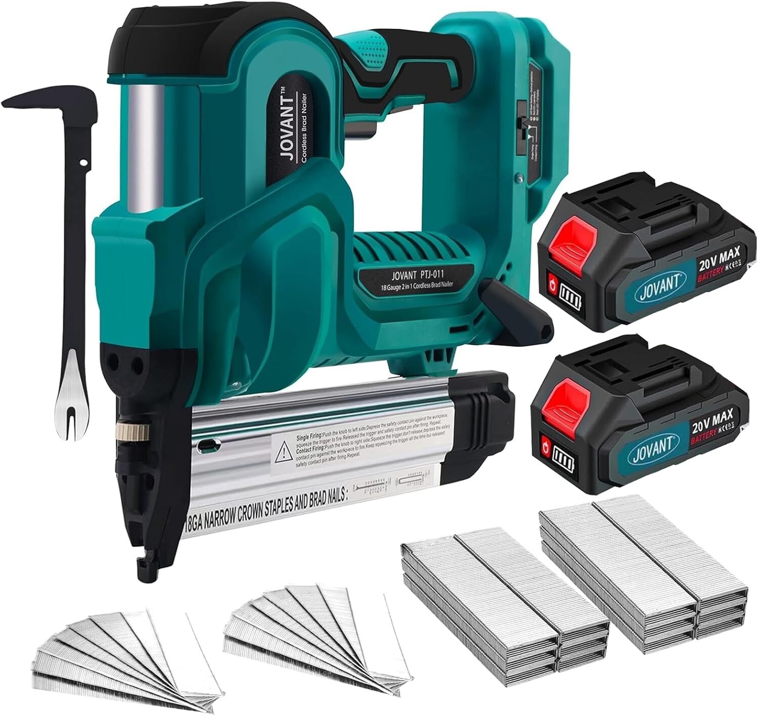 2 in 1 Cordless Nail Gun Brad Nailer with 18 GA w/ Nails/Staples &2 Batteries