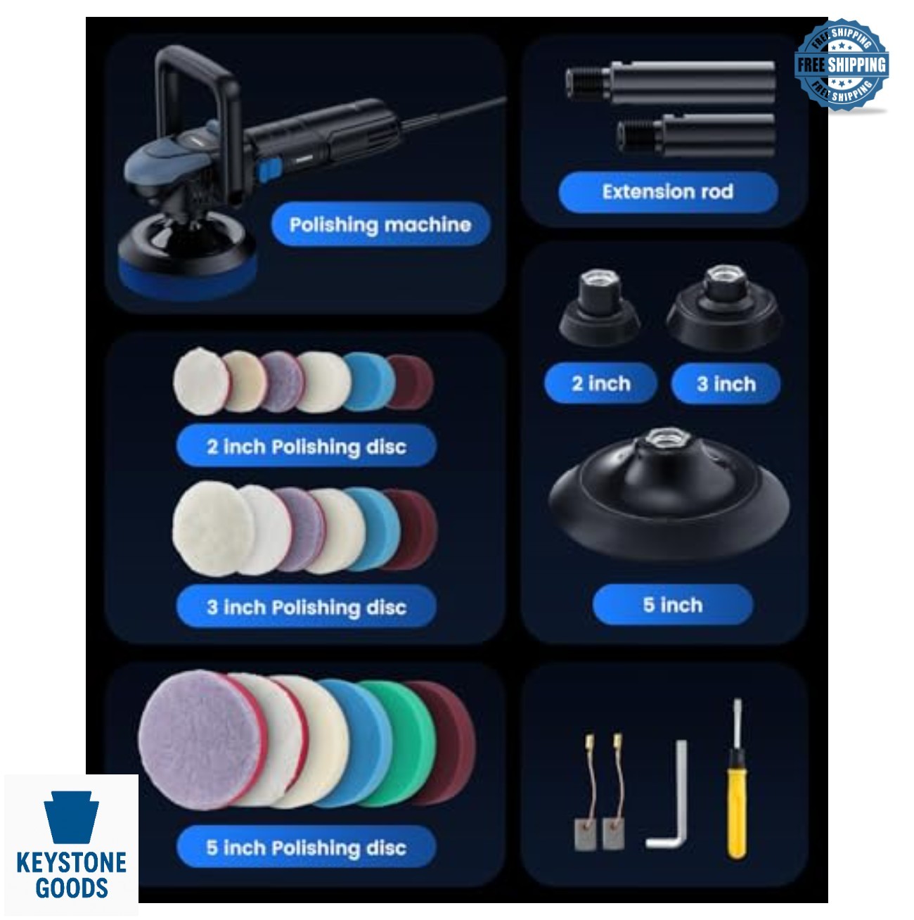 Mini Buffer Polisher 750W 6 Speed 800 to 2800 RPM 2 Inch 3 Inch 5 Inch Plate
