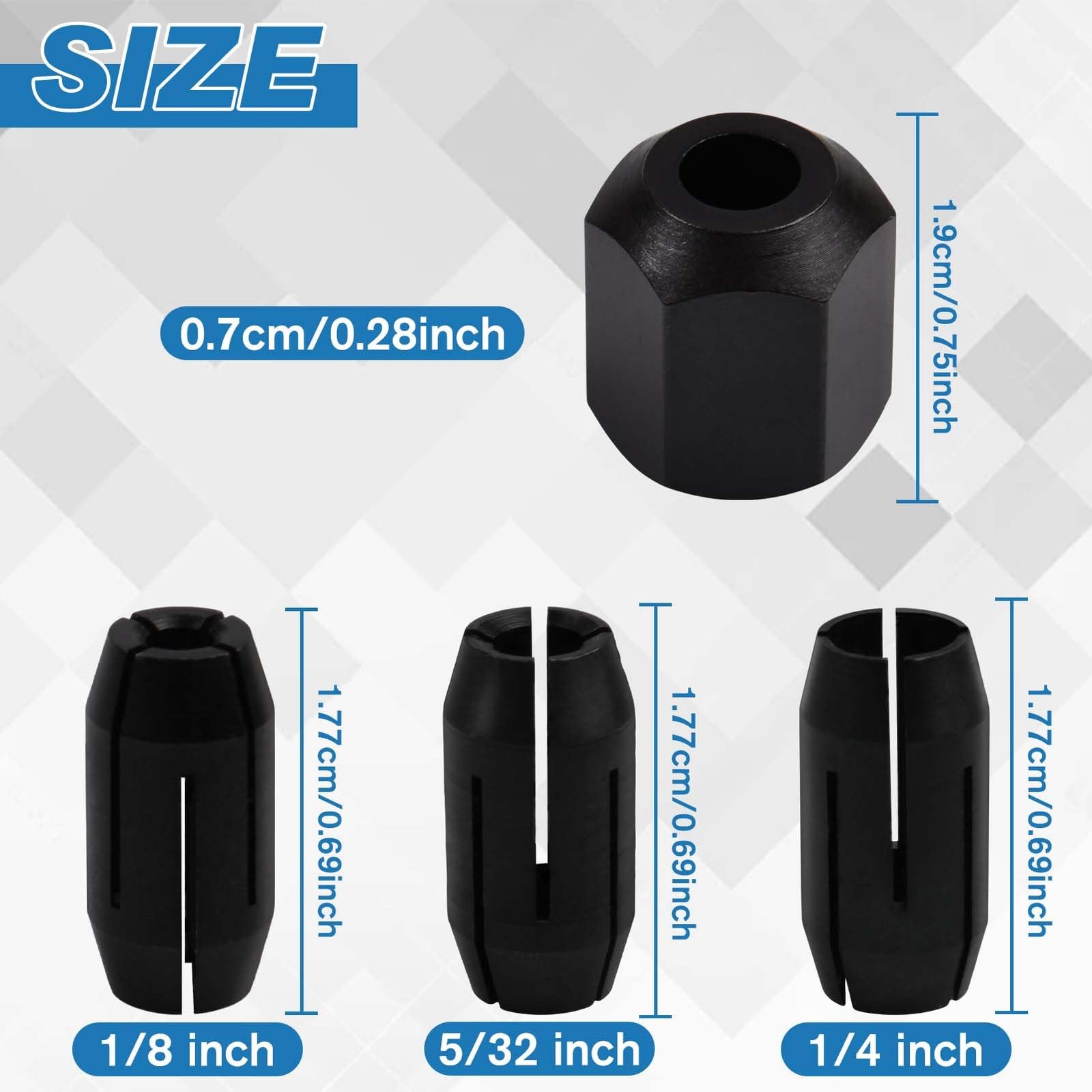 4 Pack CN1 Collet and Nut Kit 3 Collets (1/8-Inch, 5/32-Inch, 1/4-Inch) and 1 N