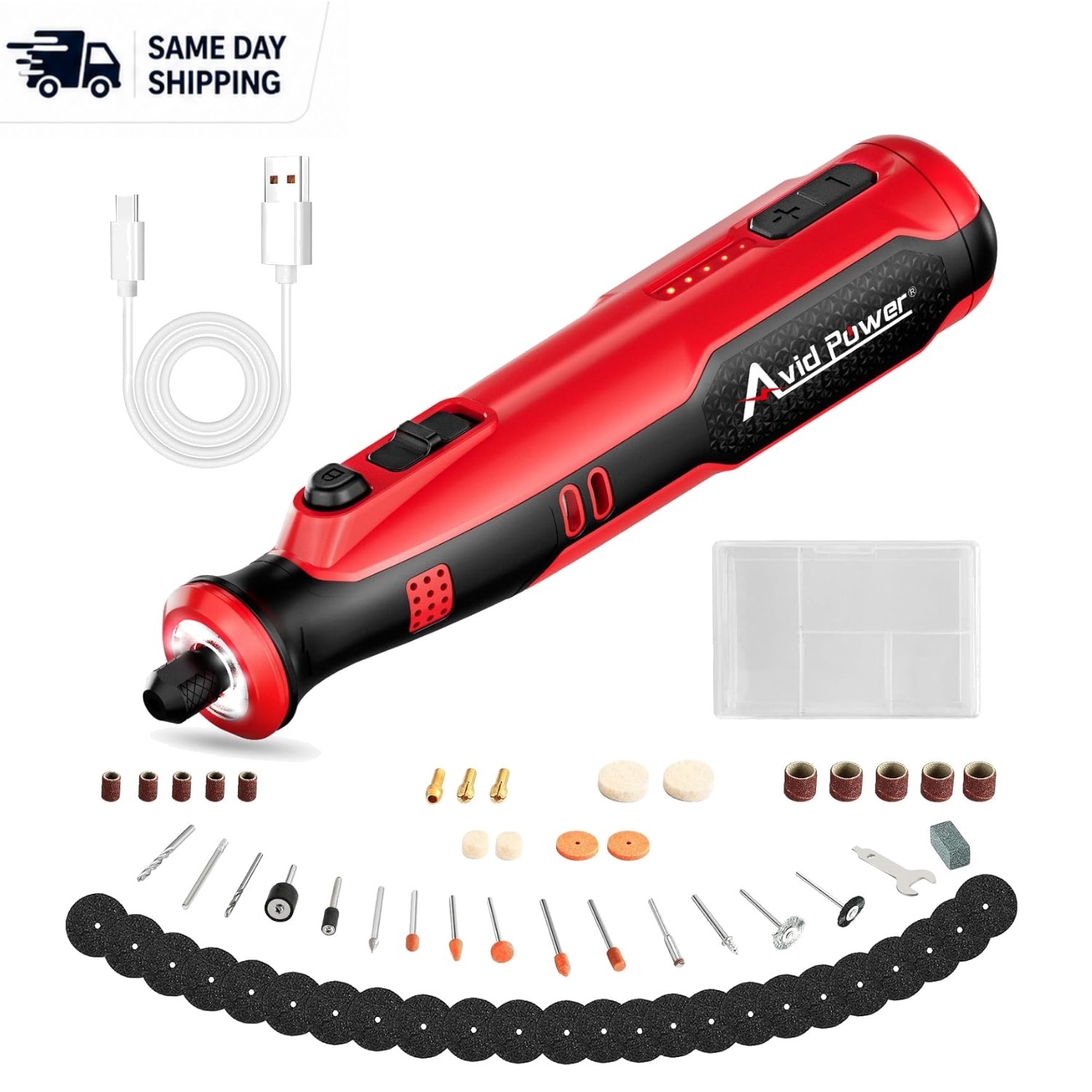 Light Red 8V Cordless Rotary Tool – 5 Speeds, 60 Accessories for DIY Projects