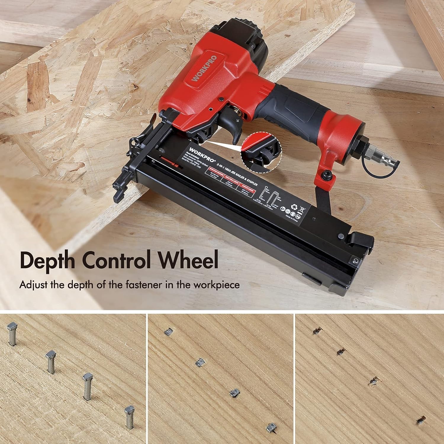 WORKPRO Pneumatic Brad Nailer- 2in1 Nail Gun and Crown Stapler w/ nails/staples