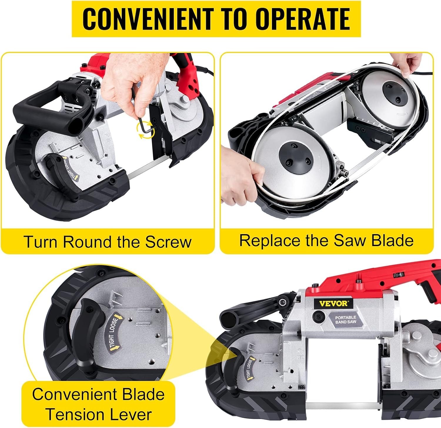 Variable Speed Portable Band Saw with Removable Steel Base – 1100W Capacity
