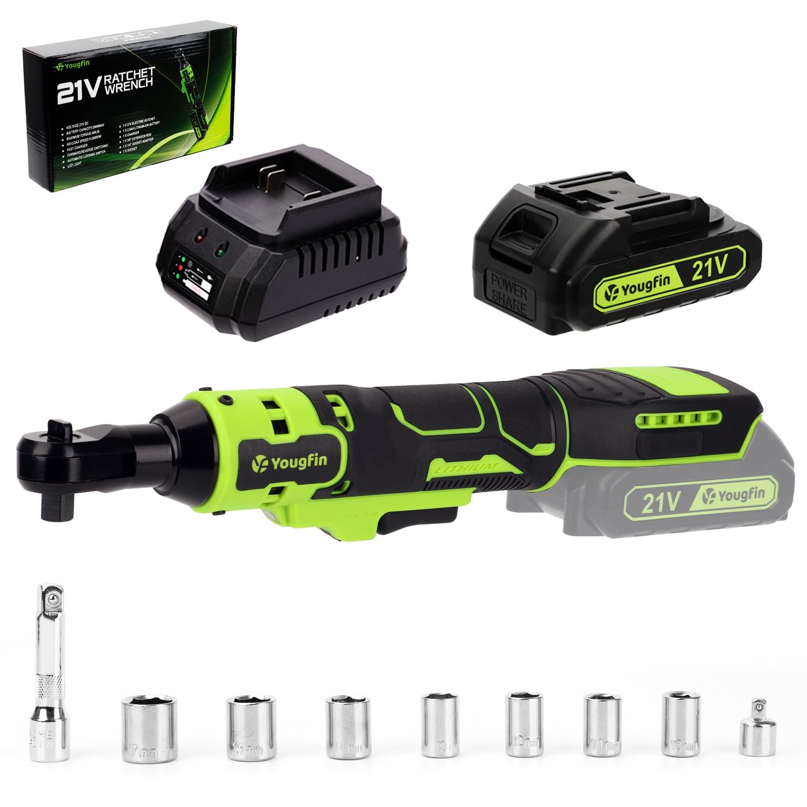 Electric Ratchet Wrench 21V, 3/8&Prime; Cordless Ratchet Wrench 40 N.M, Battery Pow…